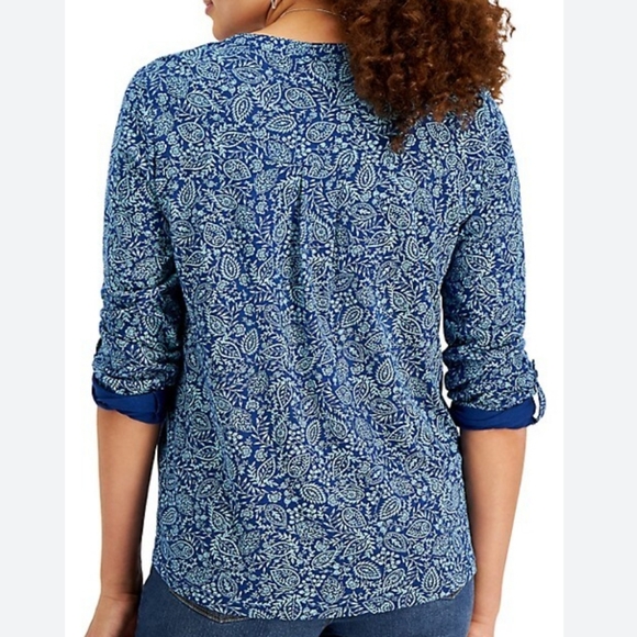 Style & Co 100% Cotton Printed Henley Top - Picture 2 of 11
